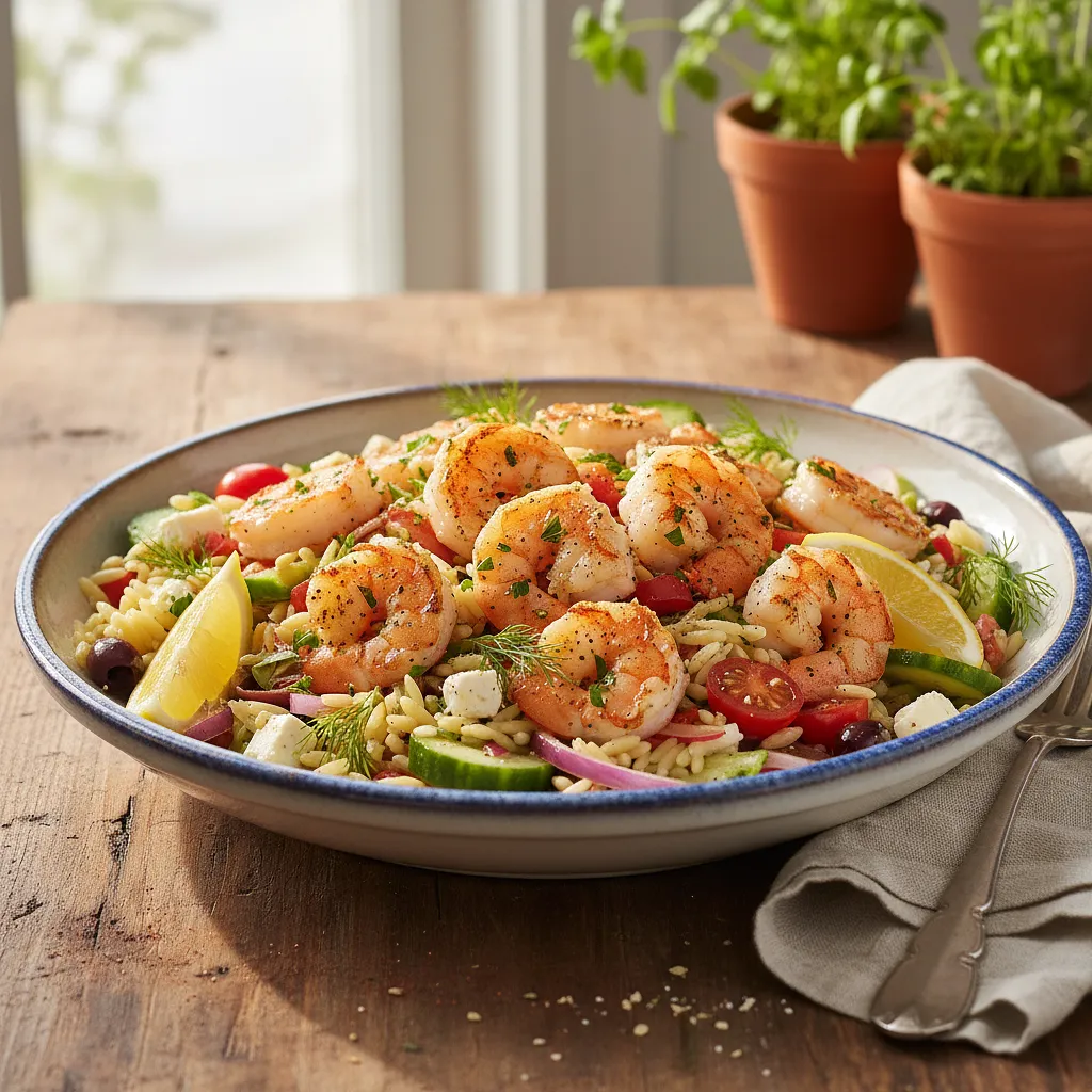 Mediterranean Orzo Salad with Lemon-Herb Shrimp - photo 1