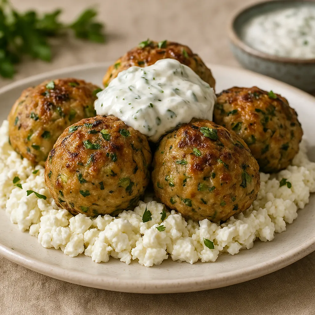 Greckie Pulpeciki z Indyka i Cukinii na Chmurce z Fety z Sosem Tzatziki - zdjęcie 1