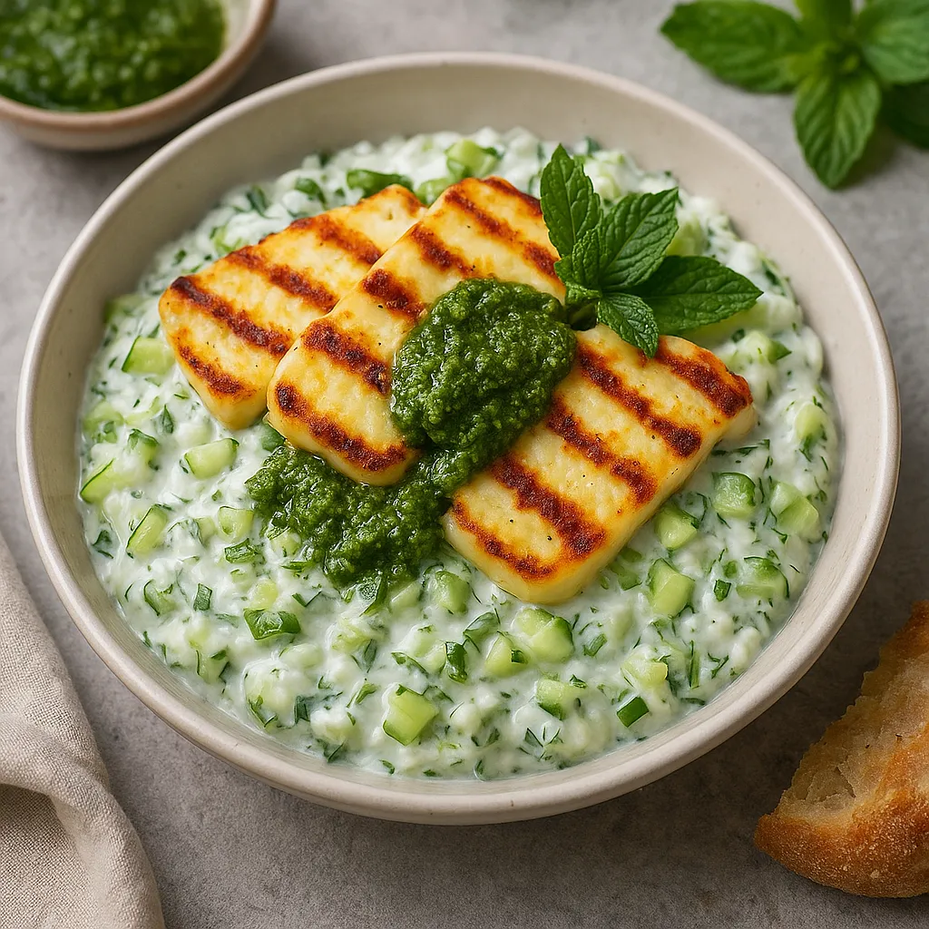 Tzatziki Salad with Grilled Halloumi and Mint Pesto - photo 1
