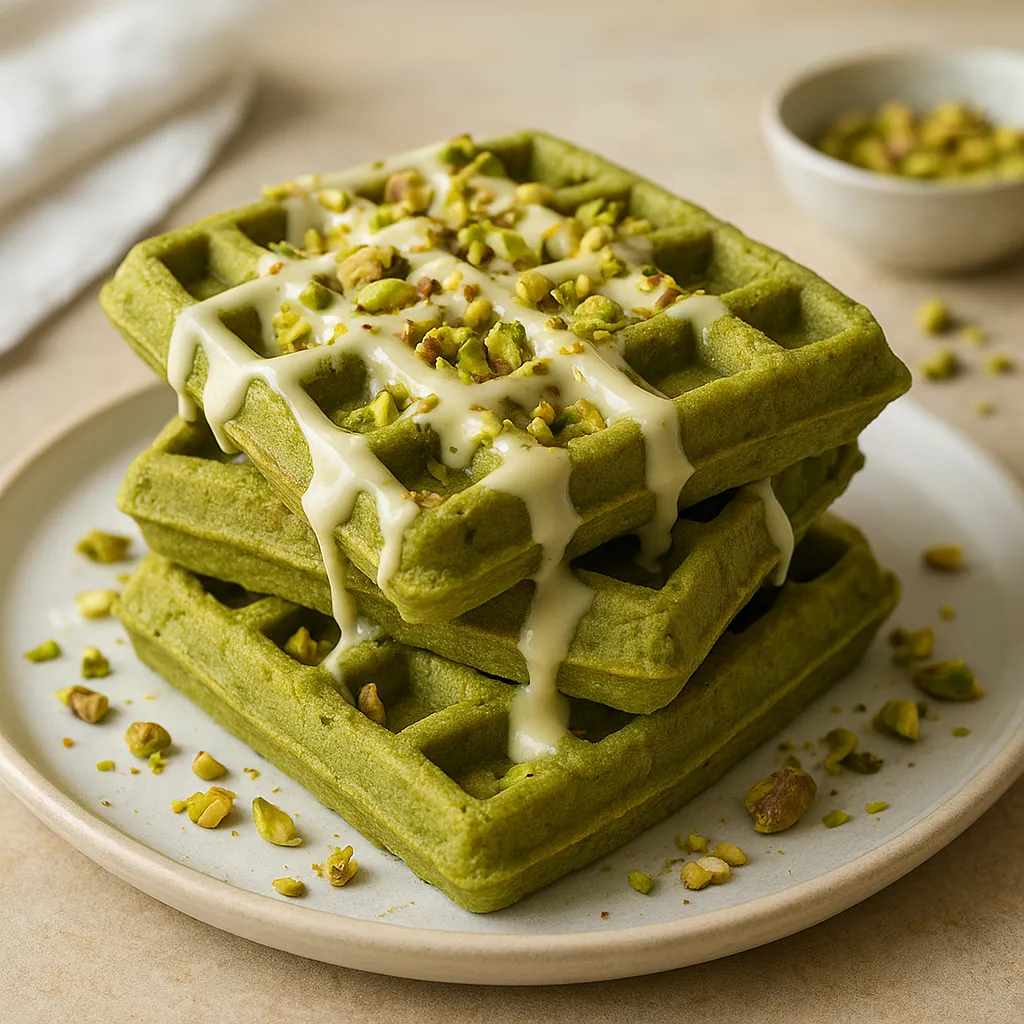 Gofry Matcha z Polewą z Białej Czekolady i Pistacji - zdjęcie 1