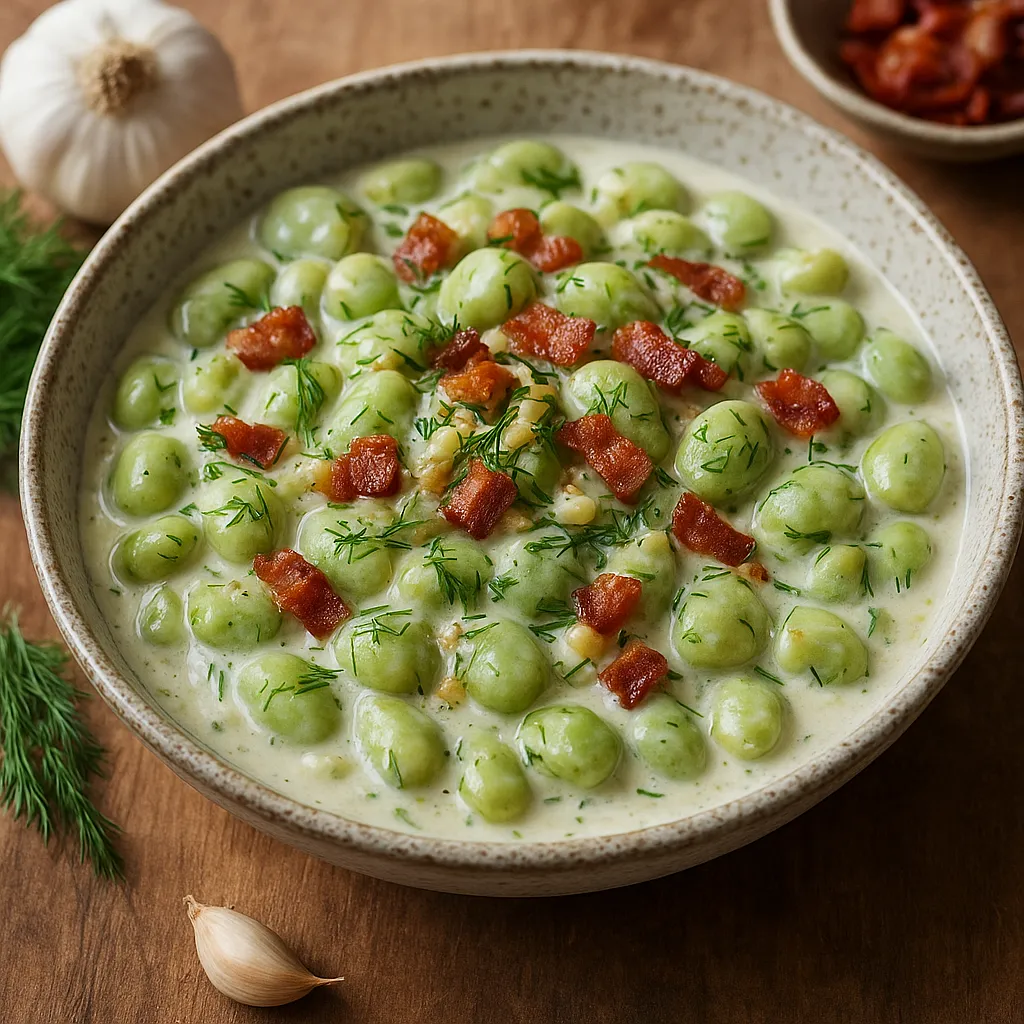 Creamy Broad Beans with Garlic, Dill, and Crispy Bacon - photo 1