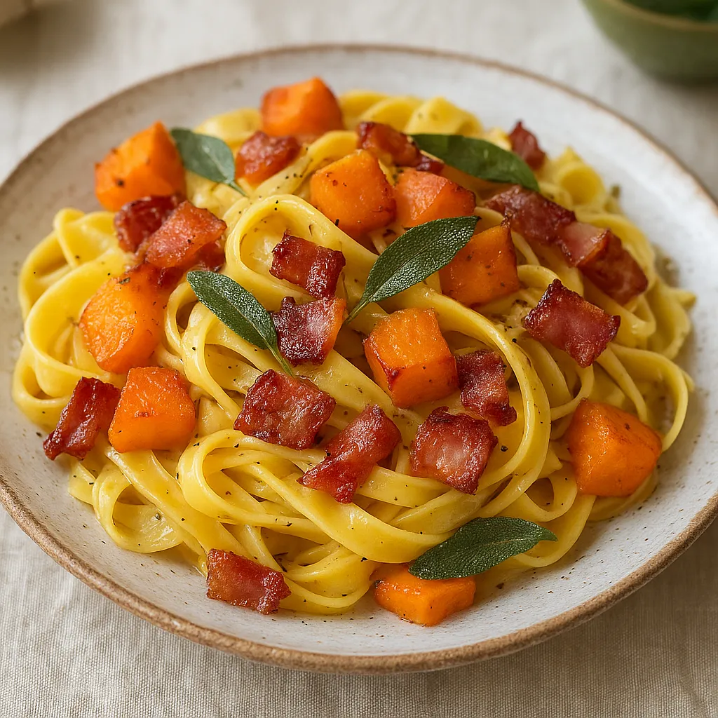 Tagliatelle with roasted pumpkin, sage, and crispy pancetta - photo 1