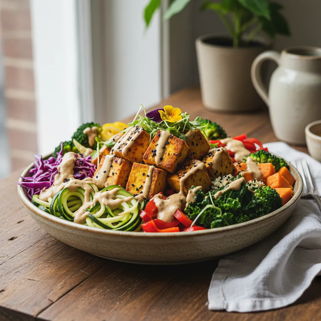Rainbow Power Bowl with Turmeric Tofu and Adaptogenic Tahini Sauce - photo 1