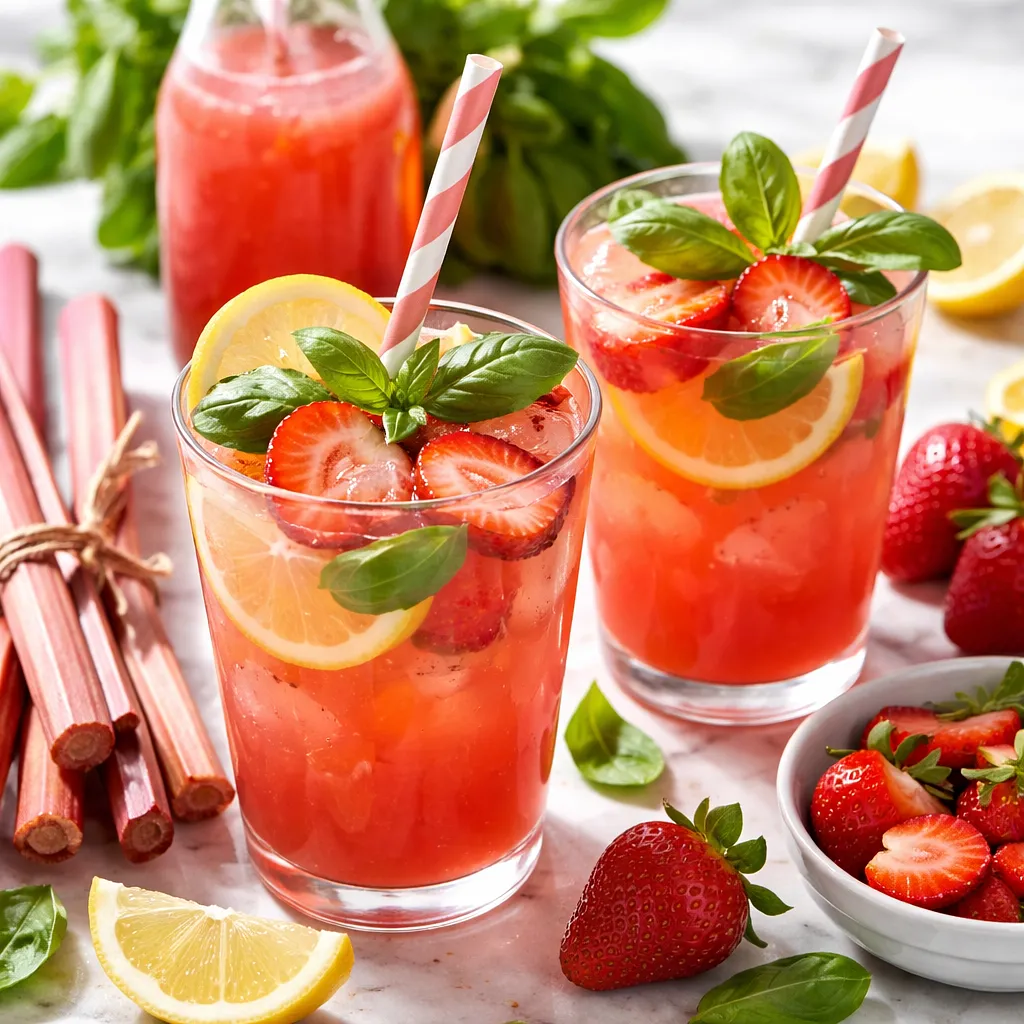Rhubarb-Strawberry Lemonade with a Hint of Basil - photo 1
