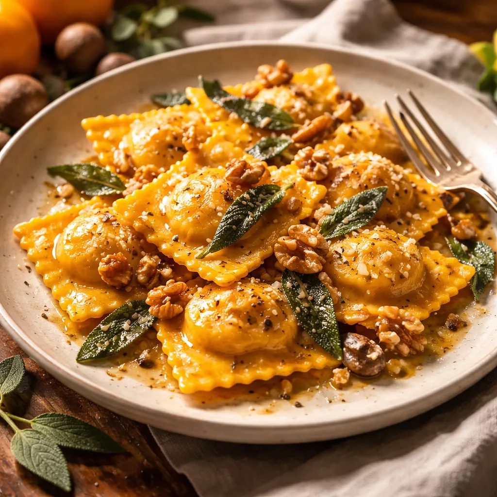 Autumn Ravioli with Pumpkin in Butter-Sage Sauce with Walnuts - photo 1