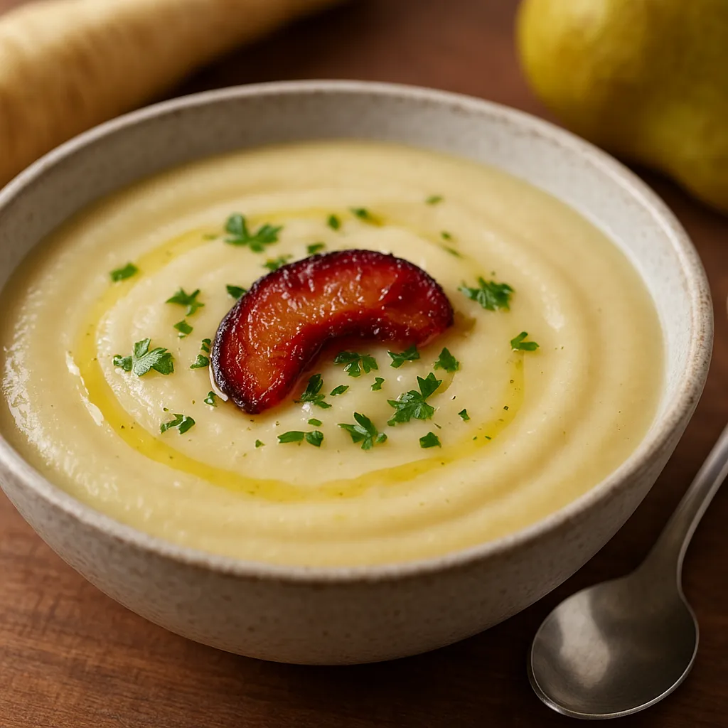 Velvety parsnip and pear cream with a hint of smoked plum - photo 1