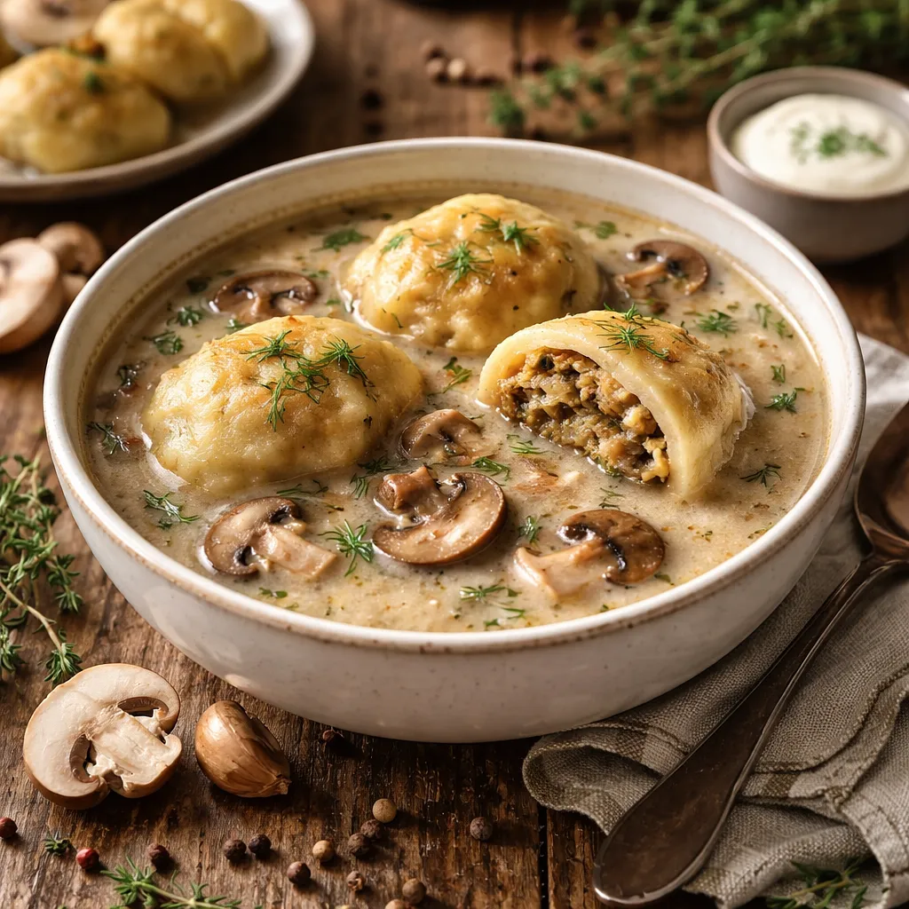 Christmas Mushroom Cream Soup with Homemade Dumplings (Little Dumplings) with Cabbage and Mushrooms - photo 1