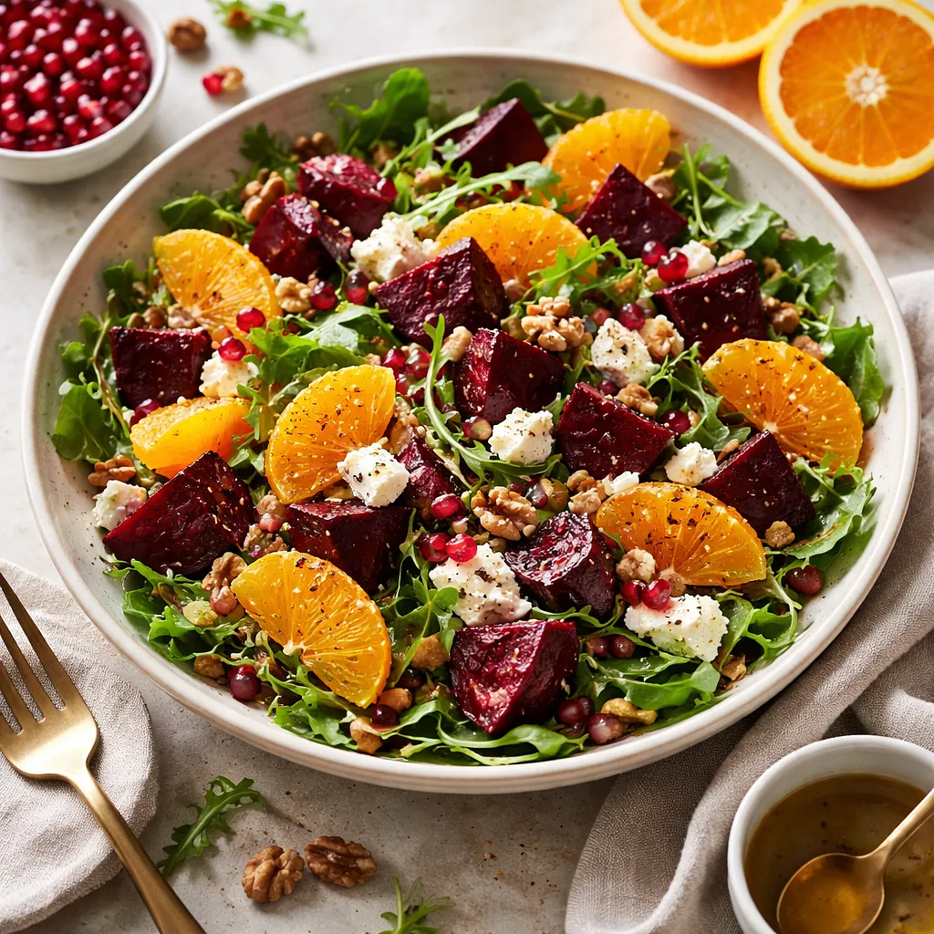 Zimowa sałatka z pieczonych buraków, pomarańczy, granatu i koziego sera - zdjęcie 1