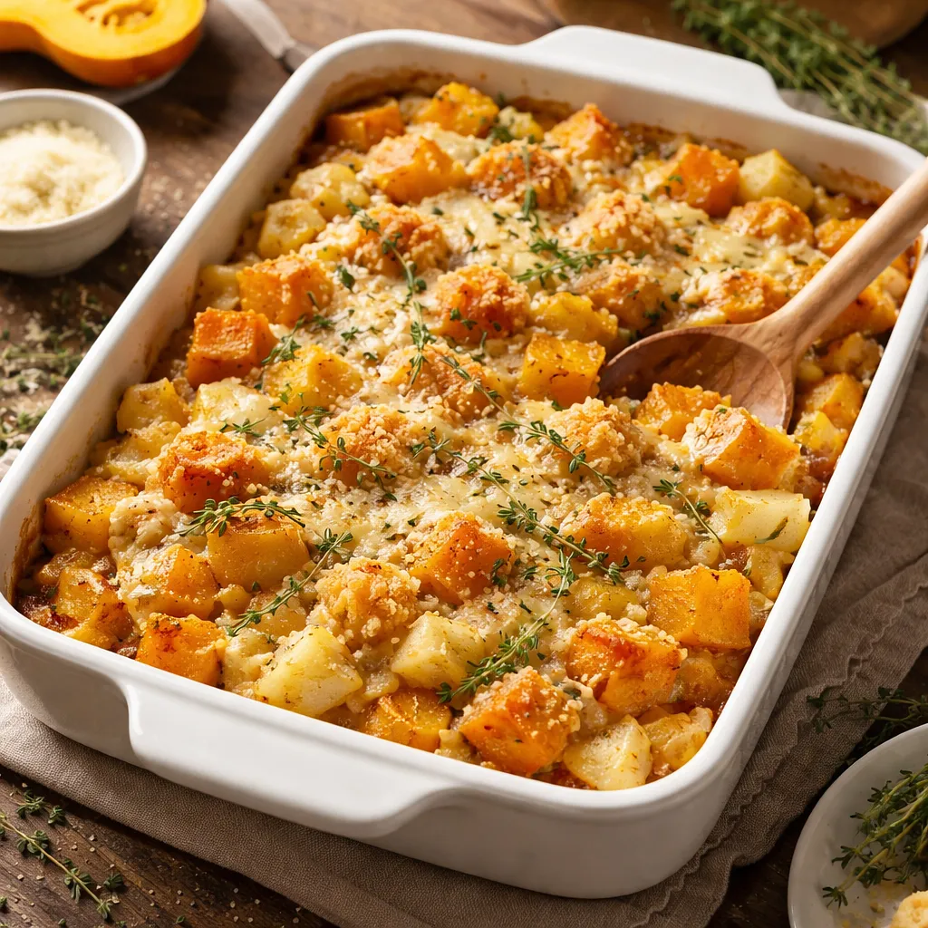 Zimowa zapiekanka komfortowa z dynią piżmową, ziemniakami i serem - zdjęcie 1