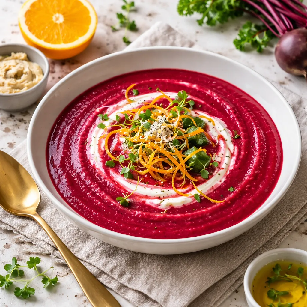 Velvety cream of roasted beets and celery with a hint of orange and horseradish - photo 1