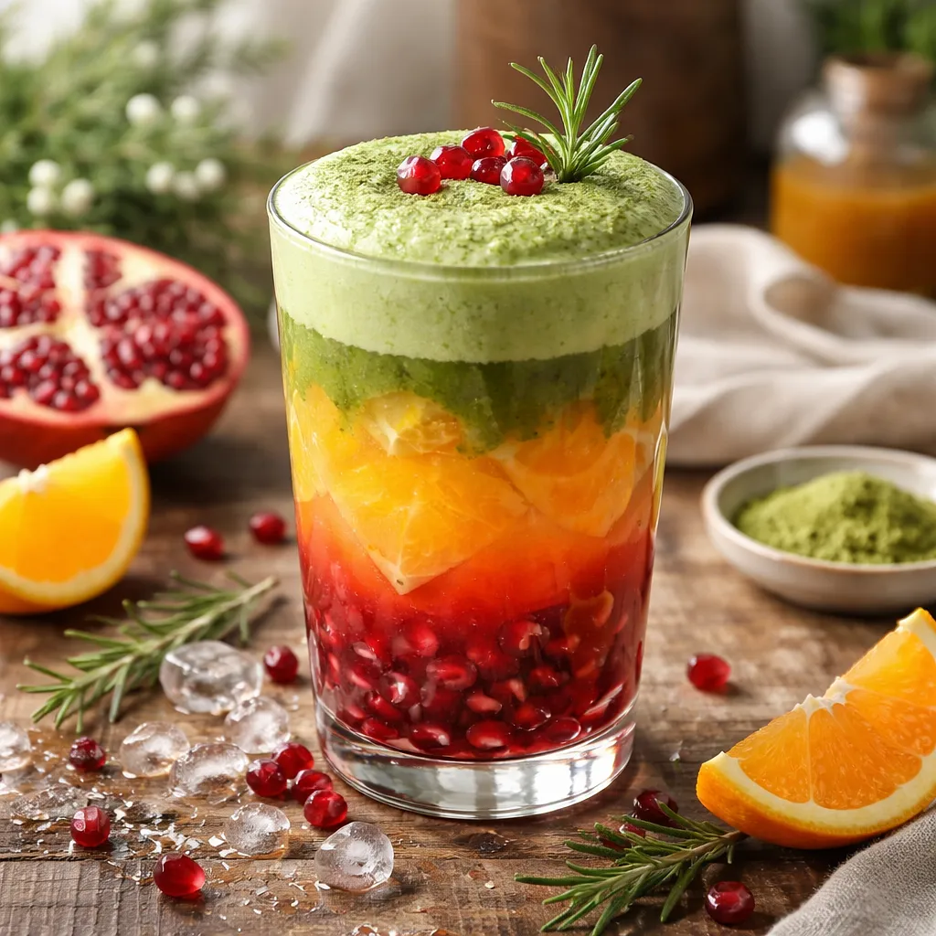 Przepis na: Zimowy napój warstwowy: granat, pomarańcza i zielona pianka matcha (wersja a47a8ca5) - zdjęcie 1