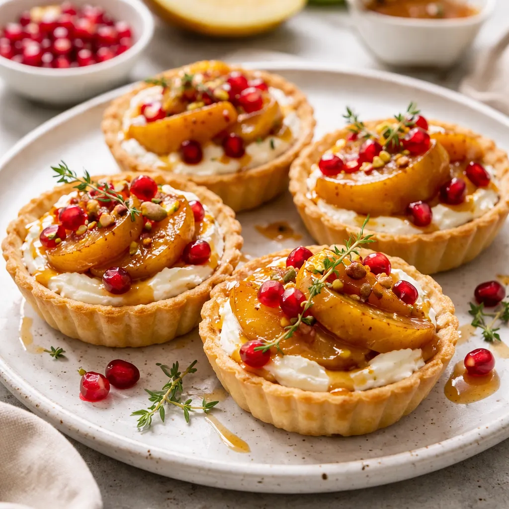 Quick tarts with mascarpone, caramelized pear, and pomegranate - photo 1