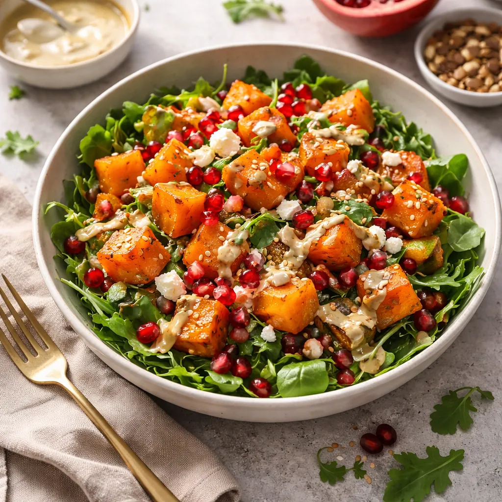 Recipe for: Quick Winter Salad with Roasted Pumpkin, Pomegranate, and Tahini - photo 1