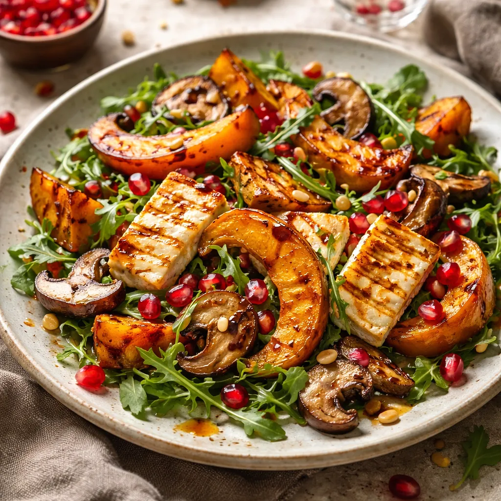Recipe for: Fusion Salad: Roasted Pumpkin with Halloumi, Shiitake, and Pomegranate - photo 1