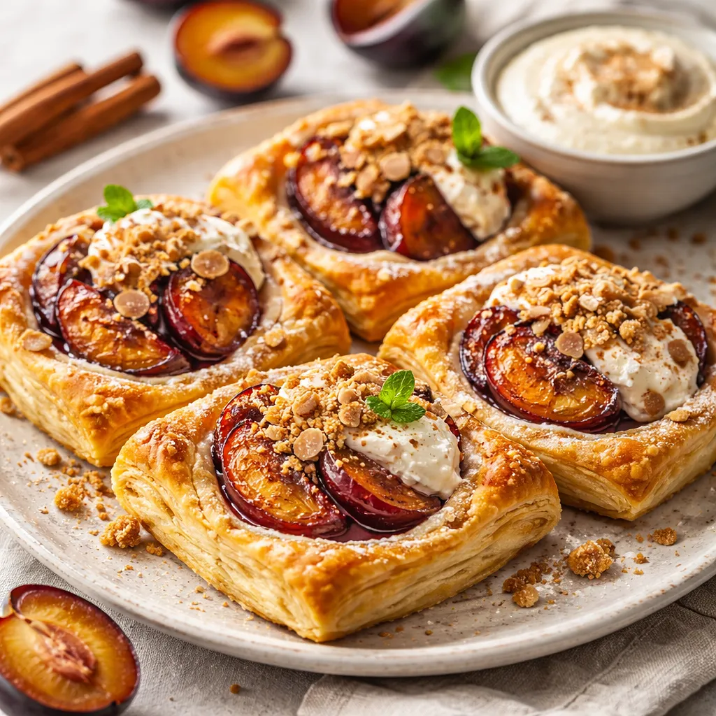 Recipe for: Baked Plums in Almond Batter with Ricotta Cream and Cinnamon Crumble (variant cb2e2262) - photo 1
