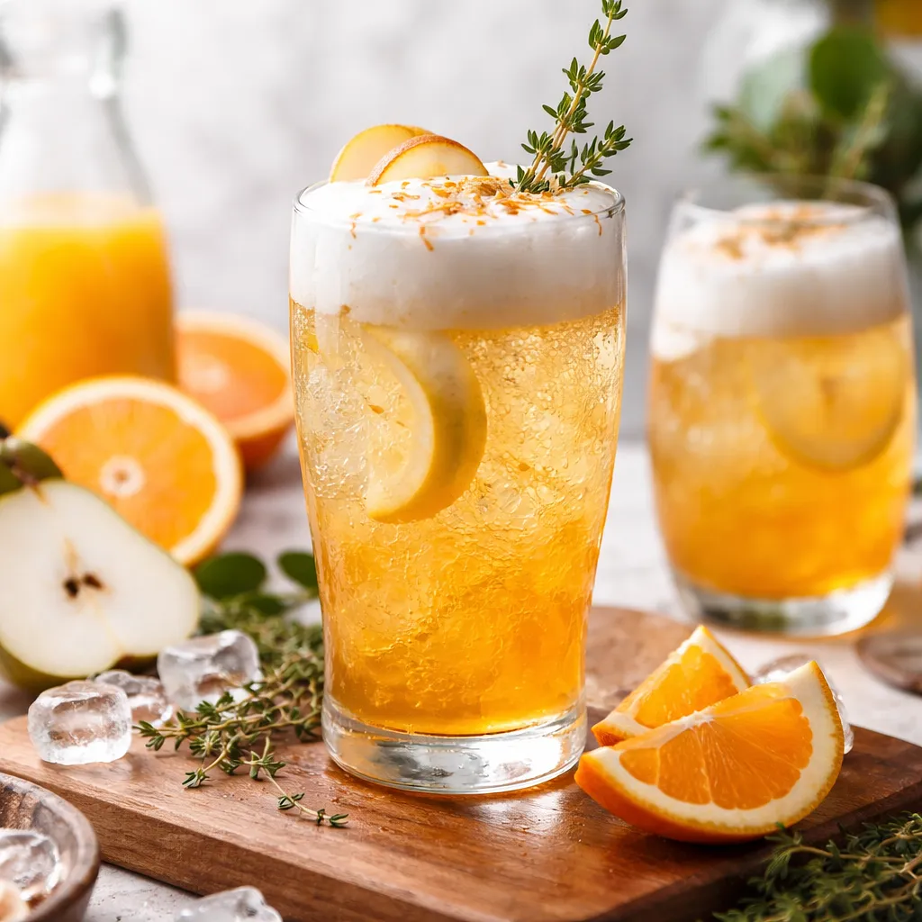 Autumn Sparkling Pear-Orange Drink with Aquafaba Foam - photo 1