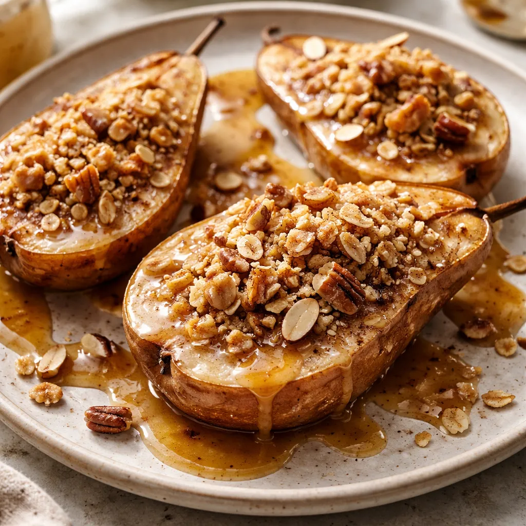 Baked spiced pears with almond-oat crumble and vanilla-caramel sauce - photo 1
