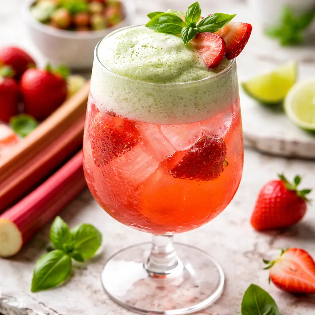 Rhubarb-Strawberry Cocktail with Fluffy Basil-Lime Foam - photo 1