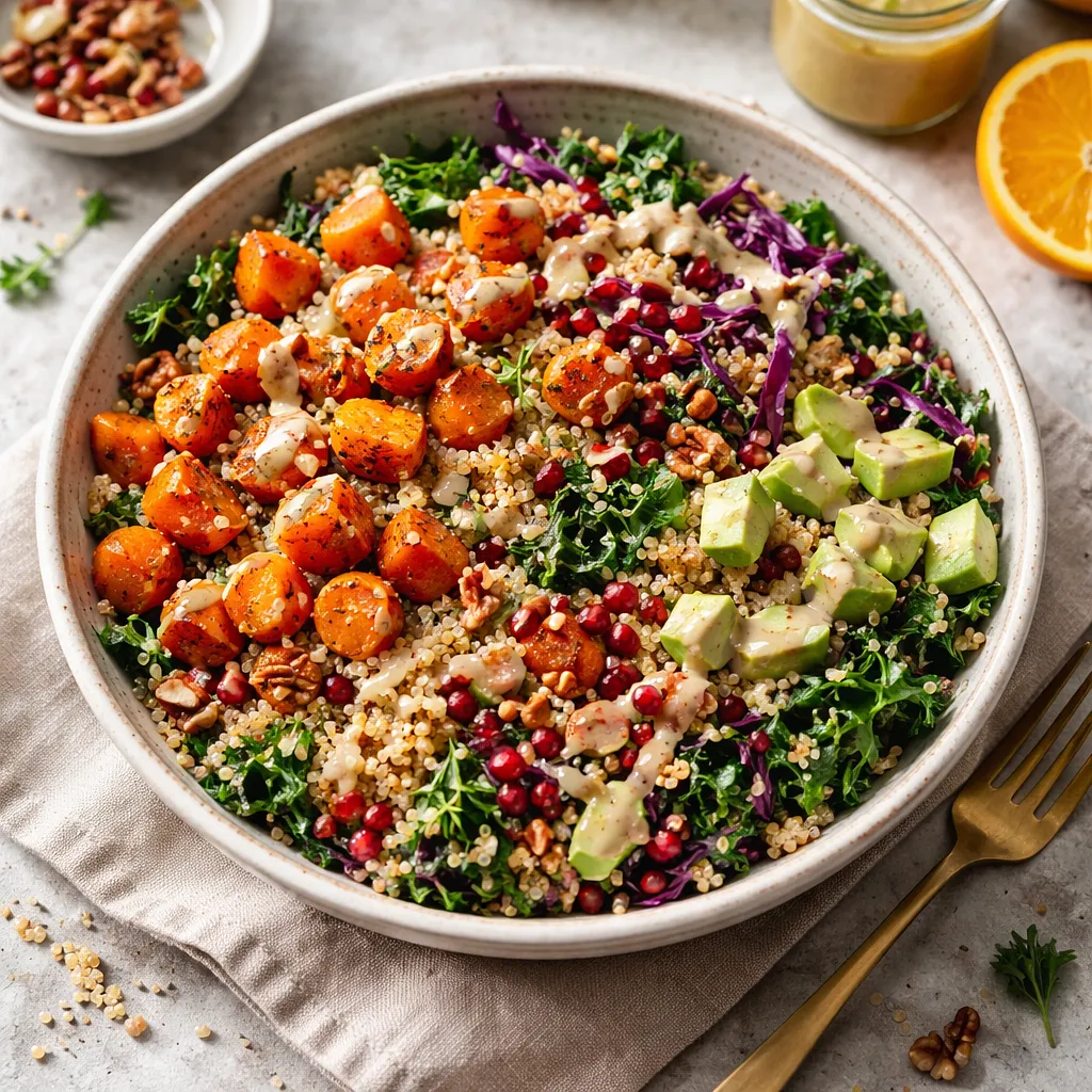 Winter fusion salad with roasted sweet potatoes, quinoa, and miso-citrus dressing - photo 1