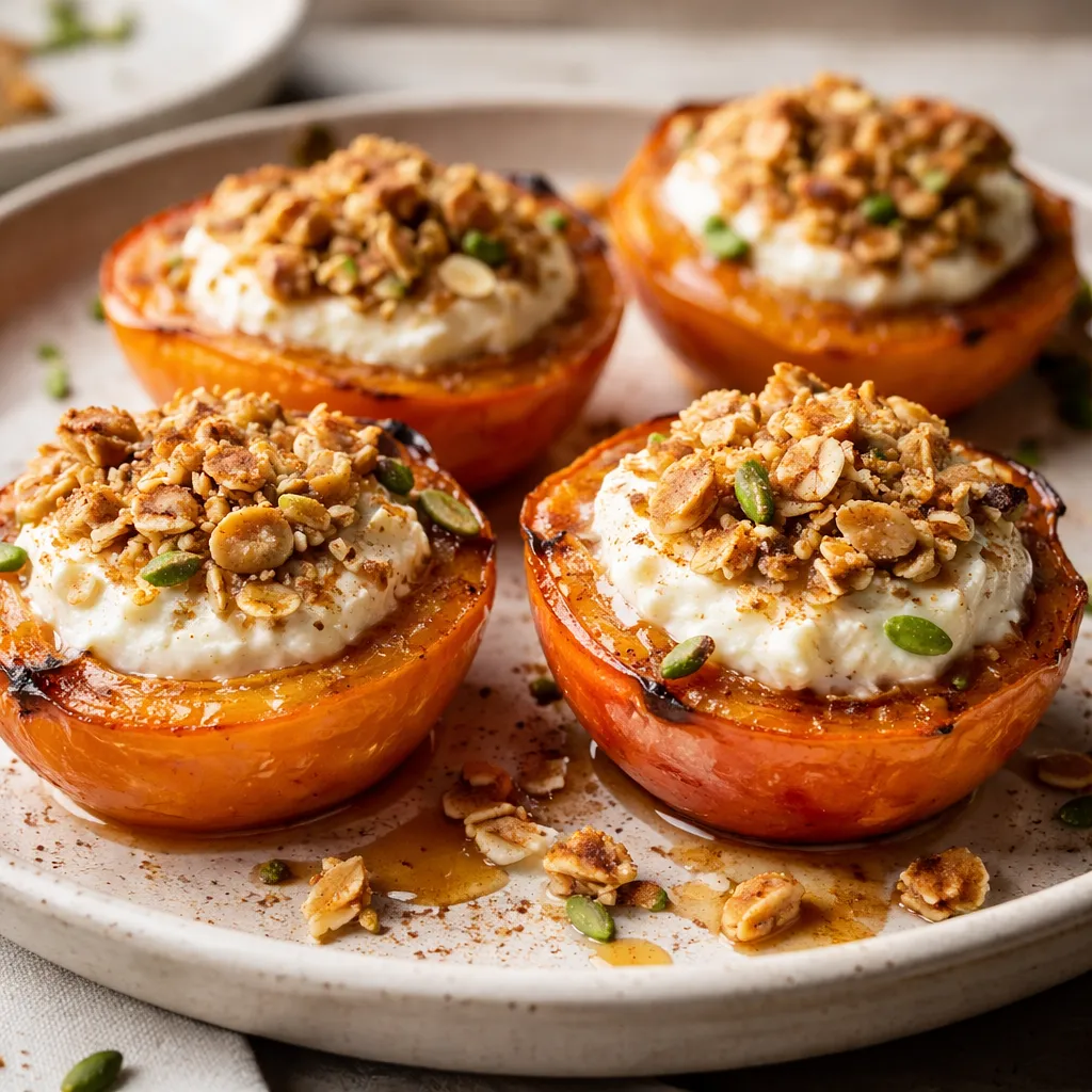 Pieczone persymony z kremem ricotta i migdałowo-owsianym crumble - zdjęcie 1