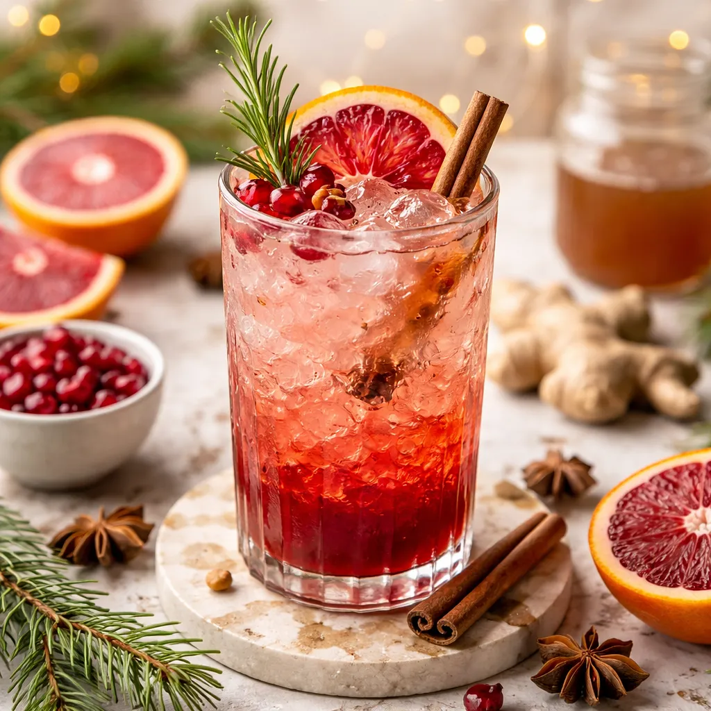 Zimowy mocktail z granatem, krwistą pomarańczą i syropem imbirowo-cynamonowym - zdjęcie 1