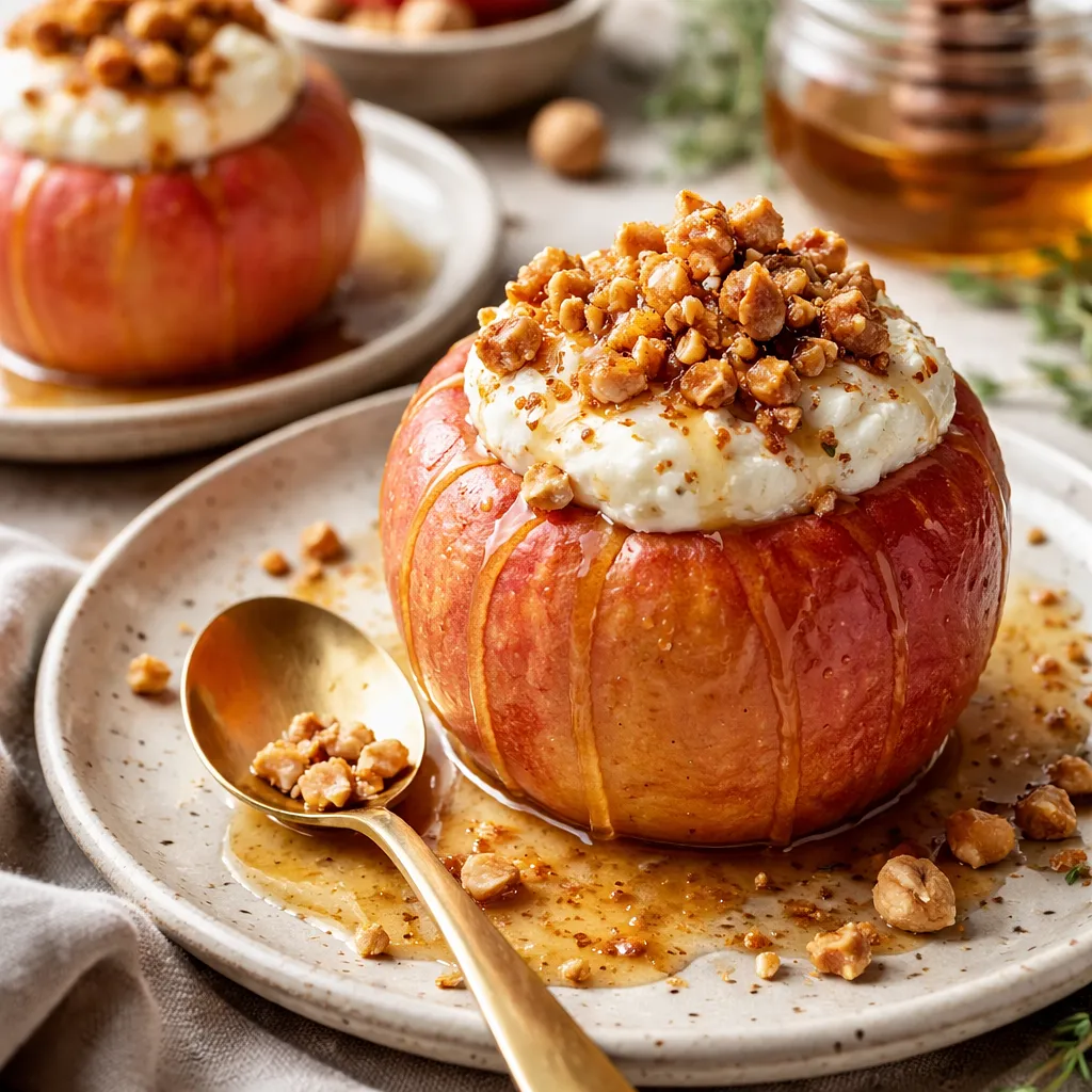 Recipe for: Baked apples with ricotta cream, hazelnut praline, and honey sauce - photo 1