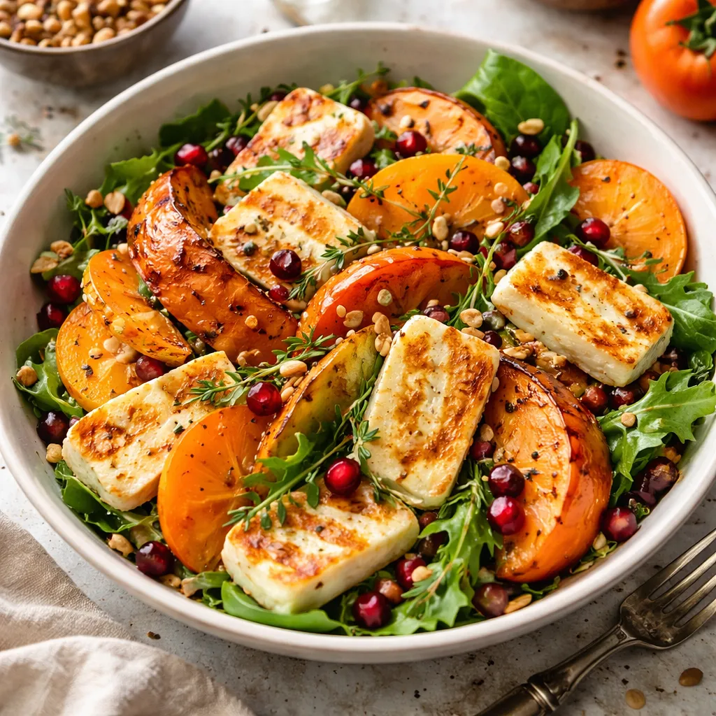 Zimowa sałatka fusion z pieczoną dynią, kaki i halloumi (wariant 4737cda9) - zdjęcie 1