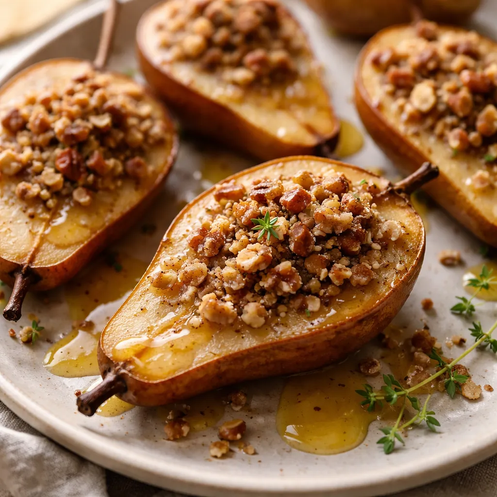 Gruszki pieczone z orzechowym crumble i miodowo-imbirowym sosem (wariant 440d98e9) - zdjęcie 1