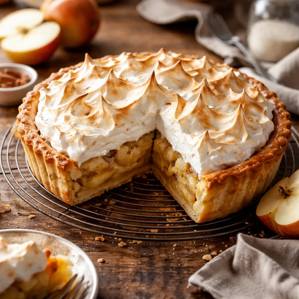 Traditional apple pie on shortcrust pastry with meringue topping - photo 1