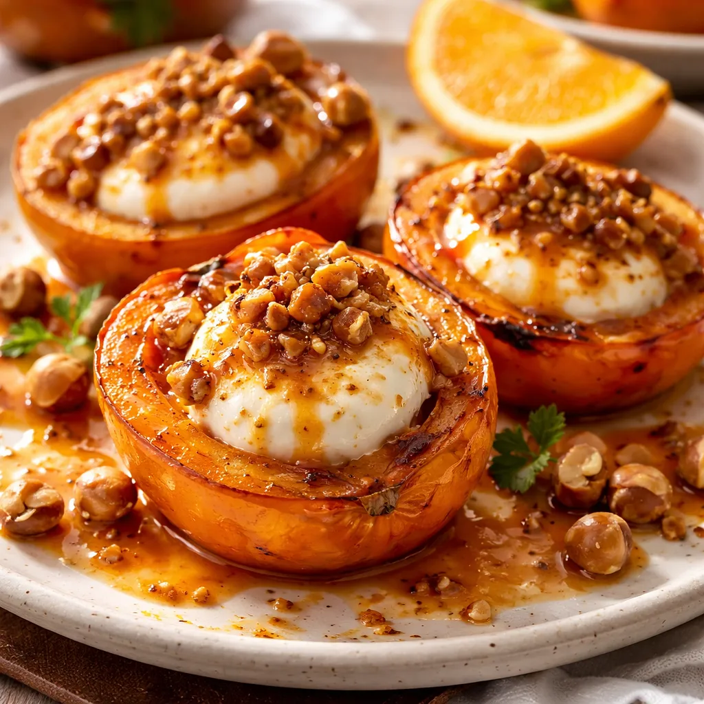 Baked persimmons with ricotta cream, hazelnut praline, and orange-cinnamon sauce - photo 1