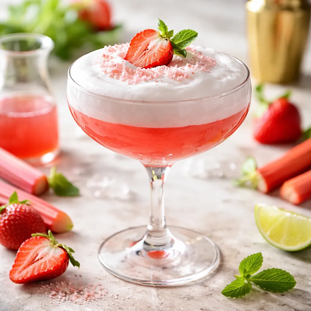 Spring Rhubarb-Strawberry Cocktail with Fluffy Egg White Foam - photo 1