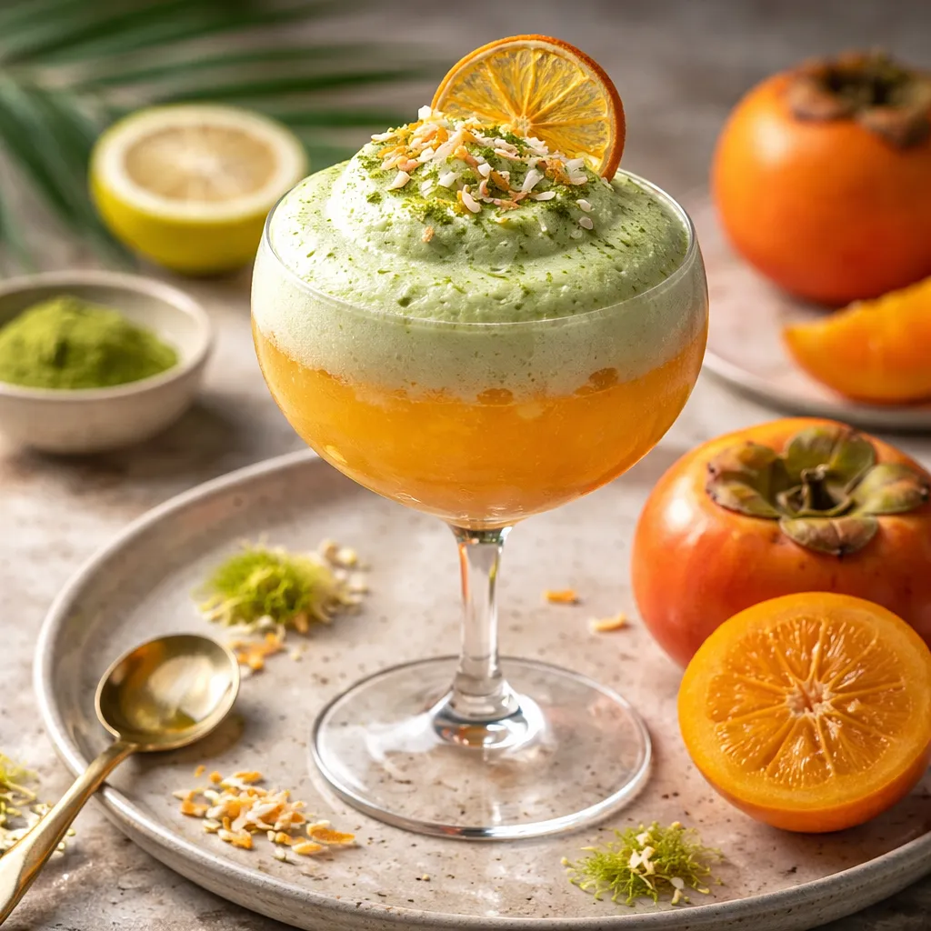 Recipe for: Fusion persimmon-yuzu cocktail with matcha-coconut foam (variant c2290de3) - photo 1