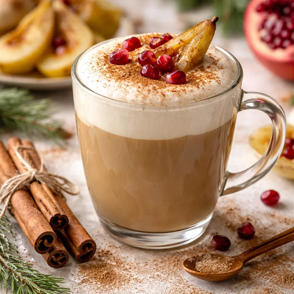 Przepis na: Zimowe latte z pieczonej gruszki i granatu z cynamonową pianką - zdjęcie 1