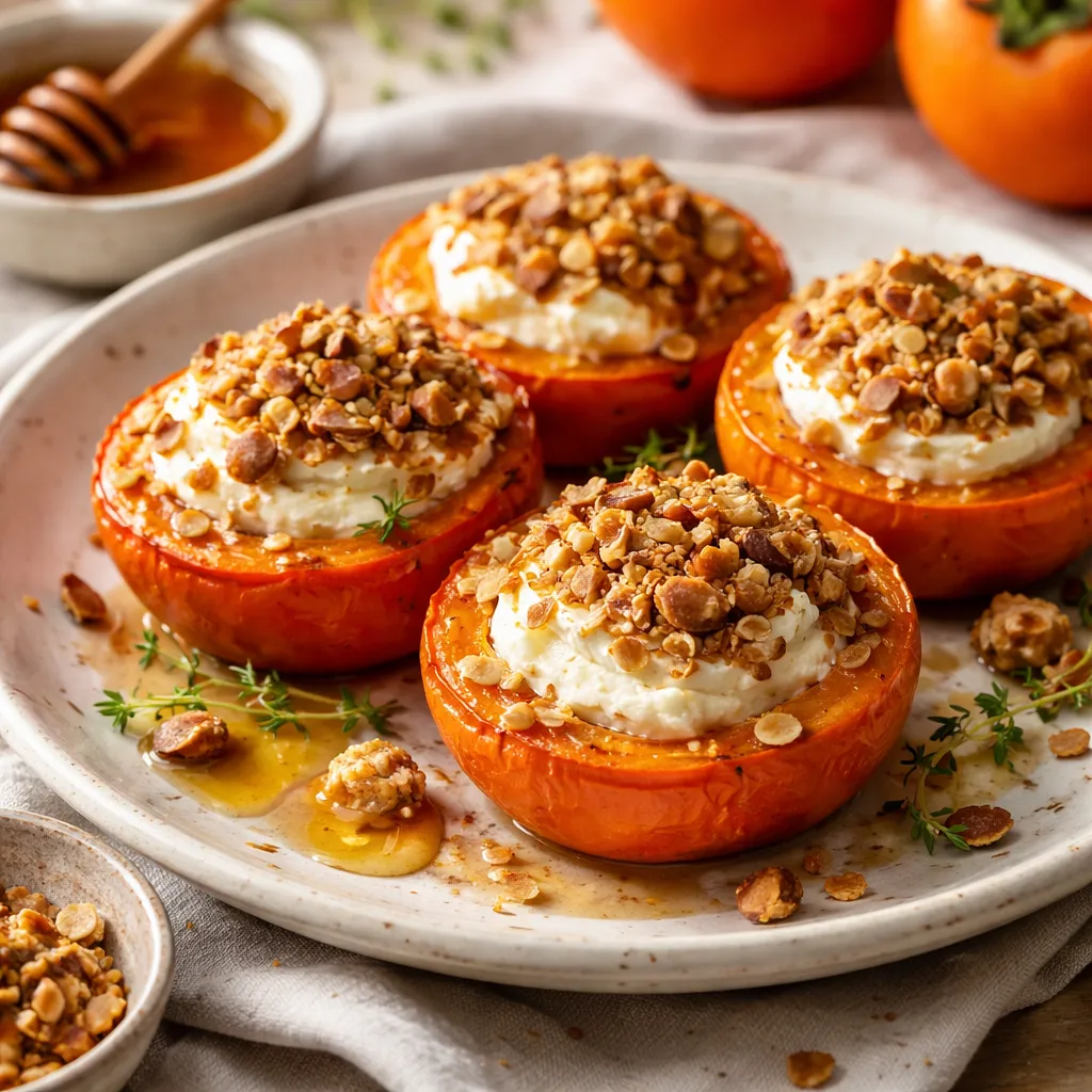 Recipe for: Baked persimmons with ricotta cream and crunchy almond-oat crumble - photo 1