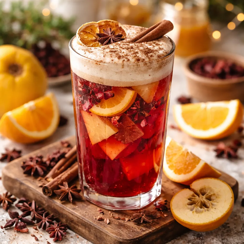 Recipe for: Traditional winter drink with quince, orange, and hibiscus topped with cinnamon foam - photo 1