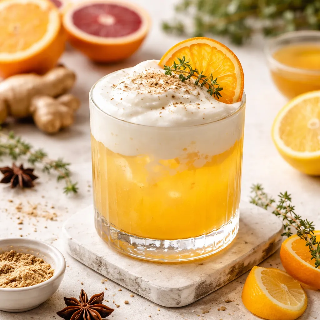 Recipe for: Winter Citrus-Ginger Cocktail with Yogurt-Cardamom Foam - photo 1