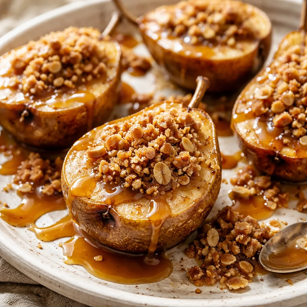 Recipe for: Baked pears in honey-spice glaze with almond crumble and caramel sauce - photo 1