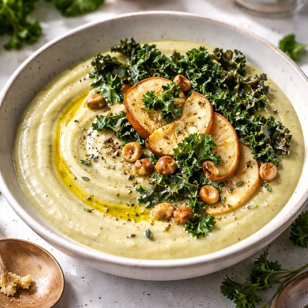 Modern roasted celery root cream with apple and kale chips - photo 1