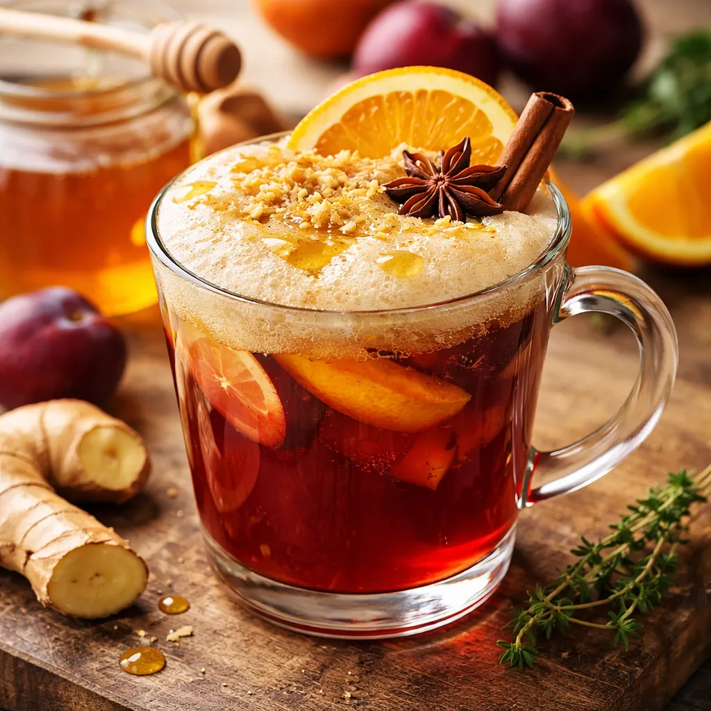 Traditional warming plum-orange drink with ginger and honey foam (variant c2340655) - photo 1
