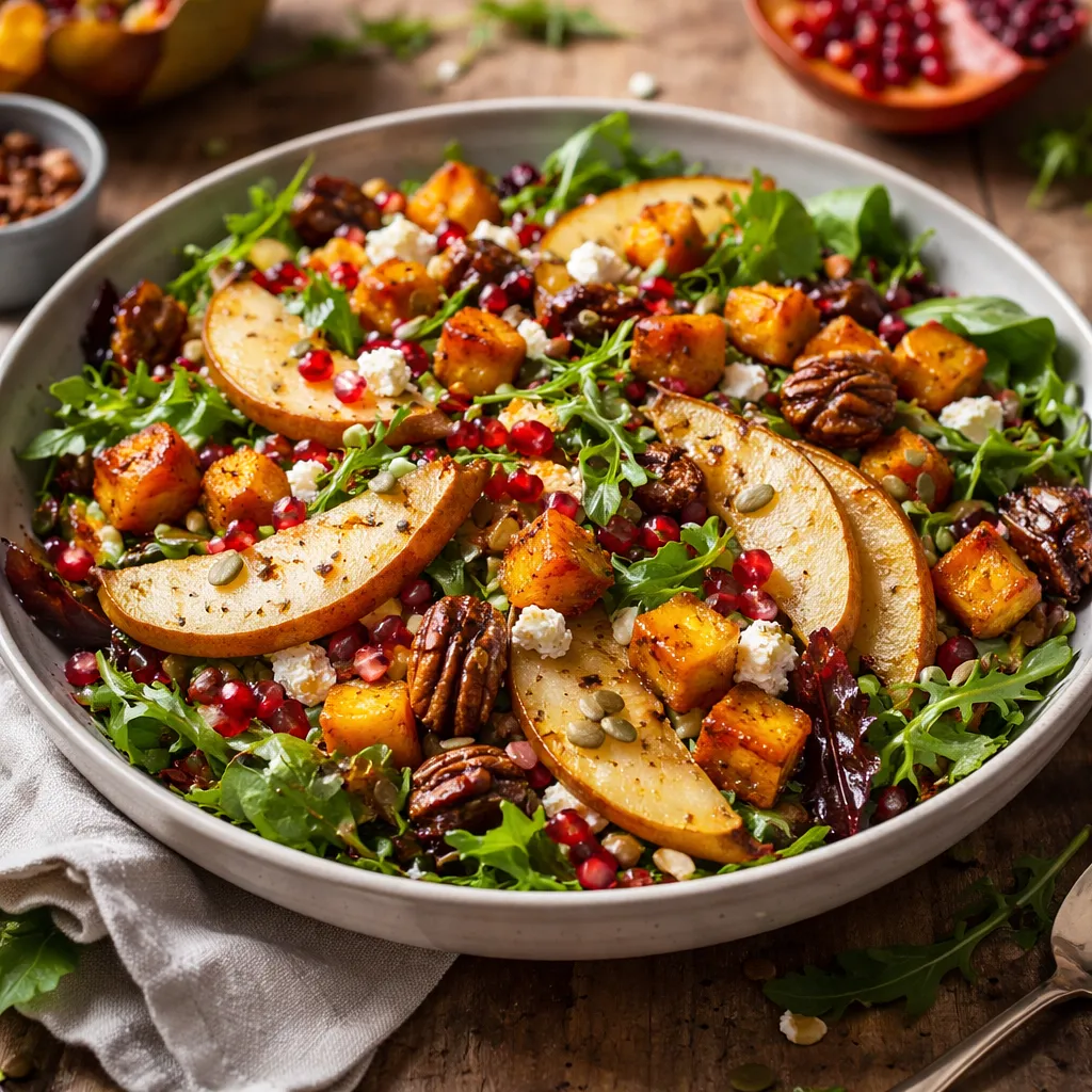 Traditional seasonal salad with roasted pumpkin, pear, and pomegranate - photo 1