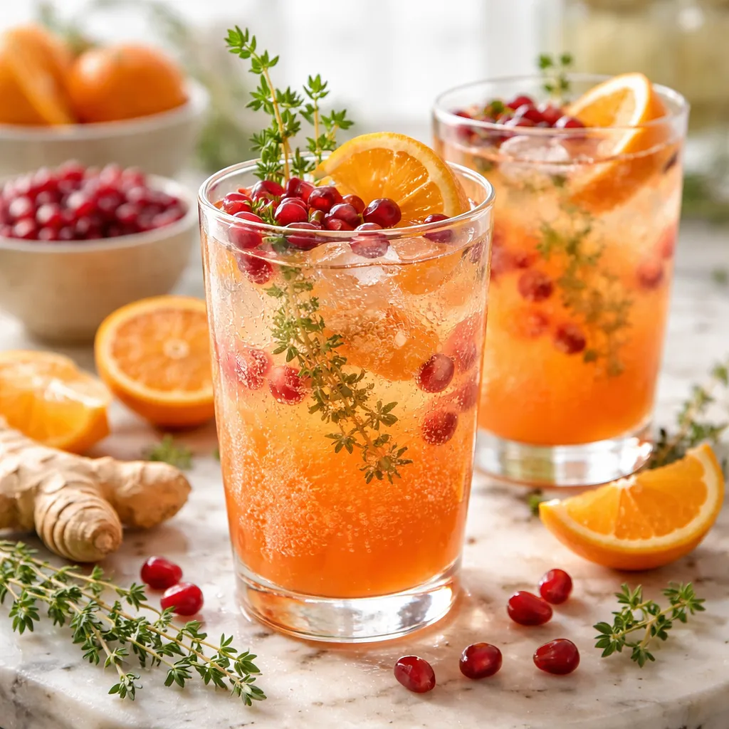 Sparkling clementine-ginger cocktail with pomegranate and thyme - photo 1