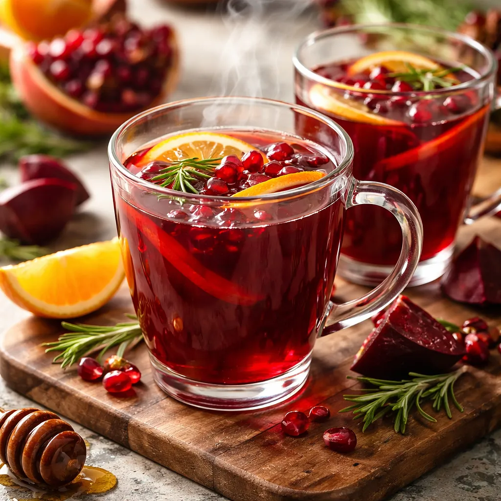 Gorący rubinowy napój z pieczonych buraków, granatu i pomarańczy - zdjęcie 1