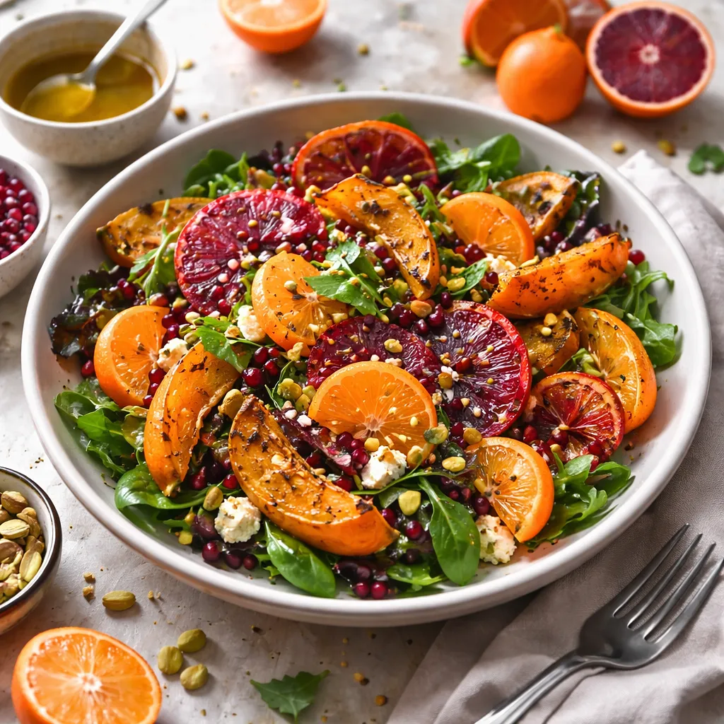 Modern Winter Salad with Roasted Pumpkin, Clementines, Blood Orange, and Pomegranate - photo 1