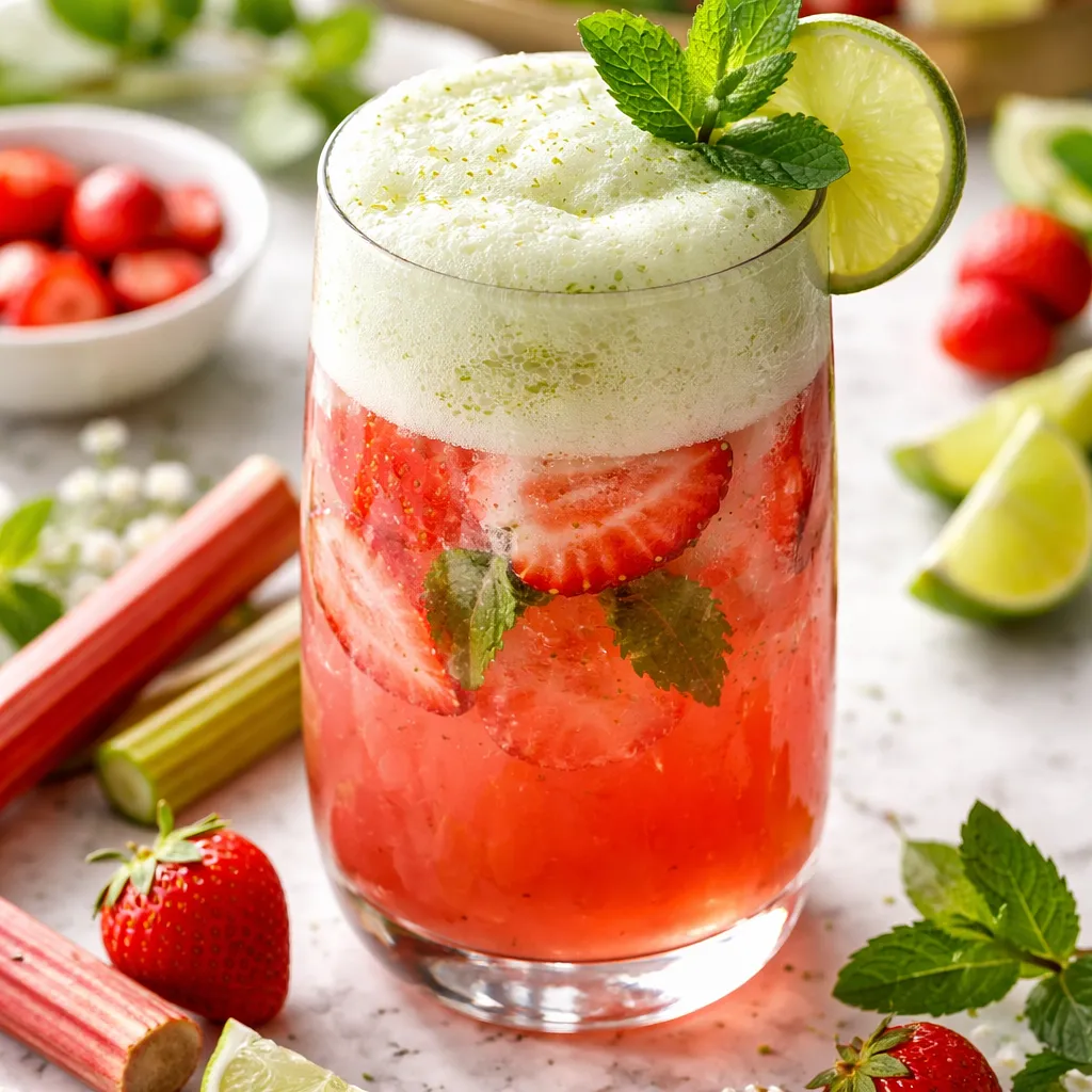 Spring Rhubarb-Strawberry Cocktail with Mint-Lime Foam - photo 1