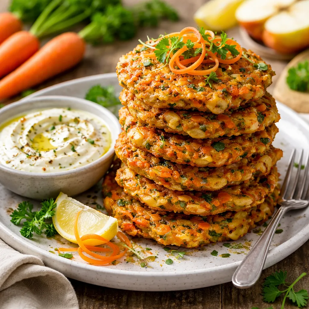 Colorful Carrot-Apple Fritters with Yogurt Dip - photo 1