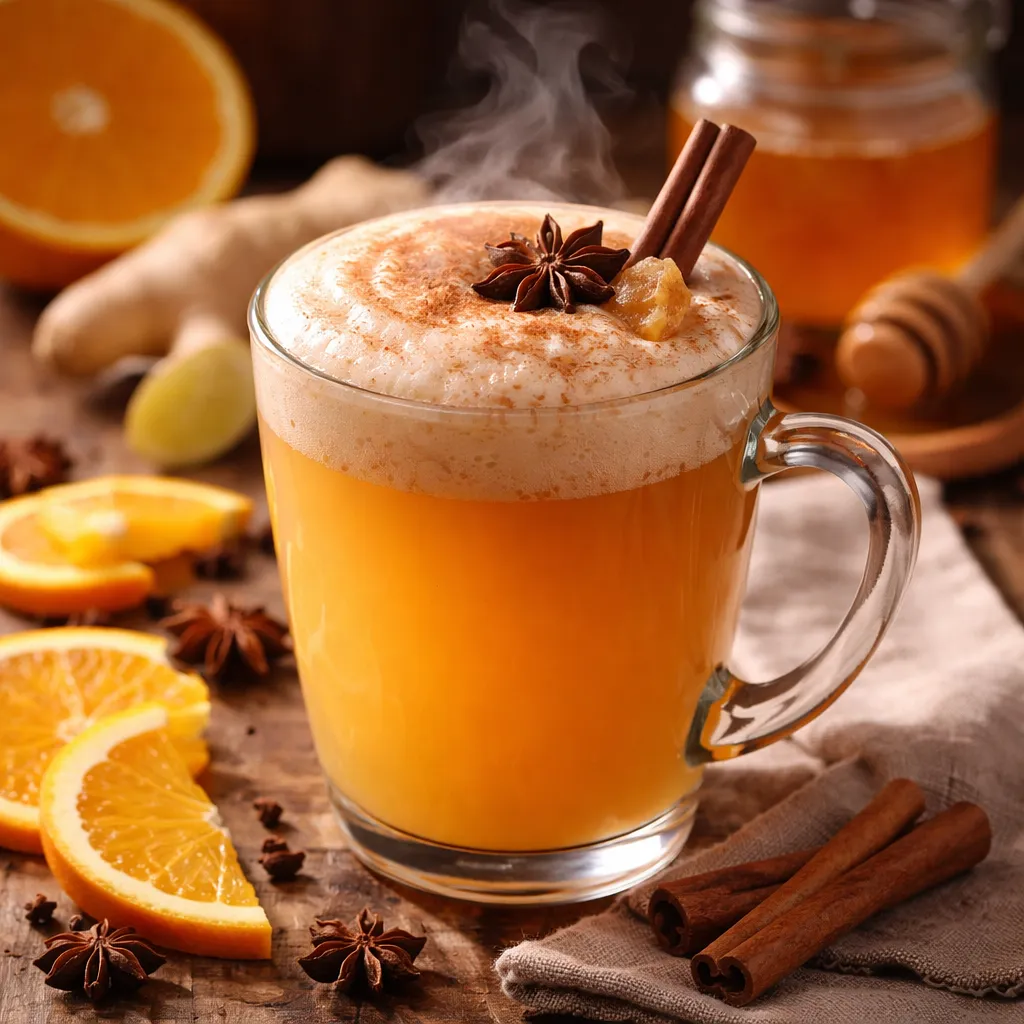Traditional Hot Orange-Ginger Cider with Honey-Cinnamon Foam - photo 1