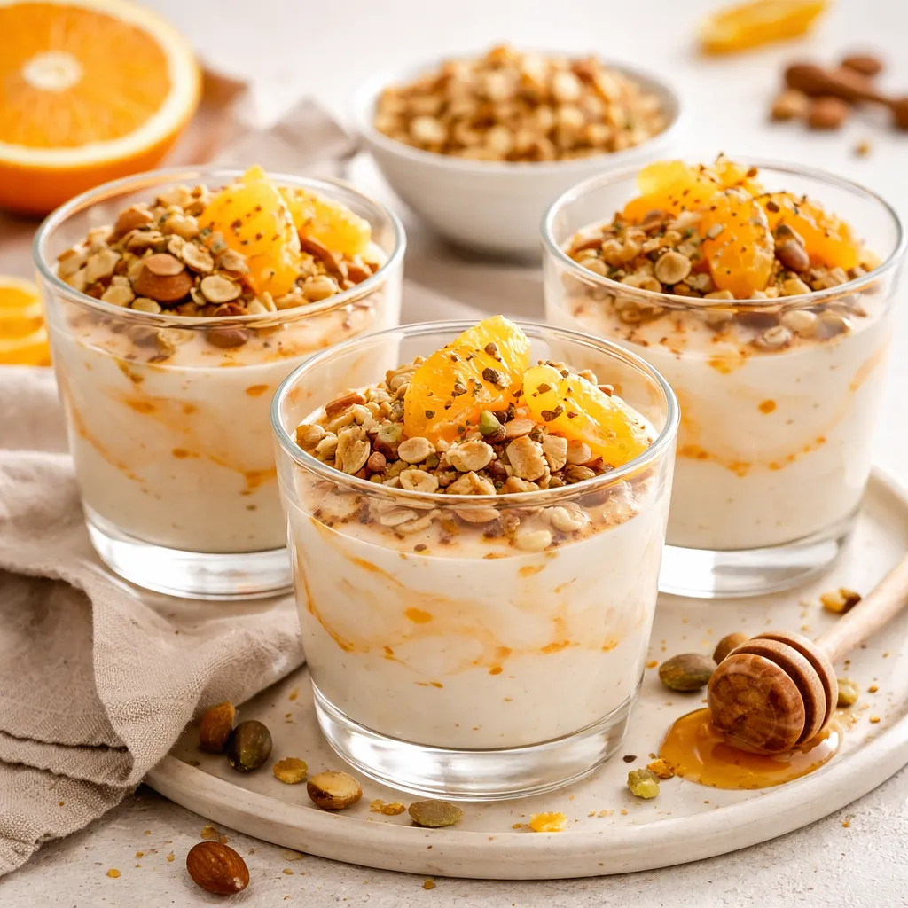 Szybkie filiżanki jogurtowe z pomarańczowo-kardamonowym kremem i kruszonką migdałową - zdjęcie 1