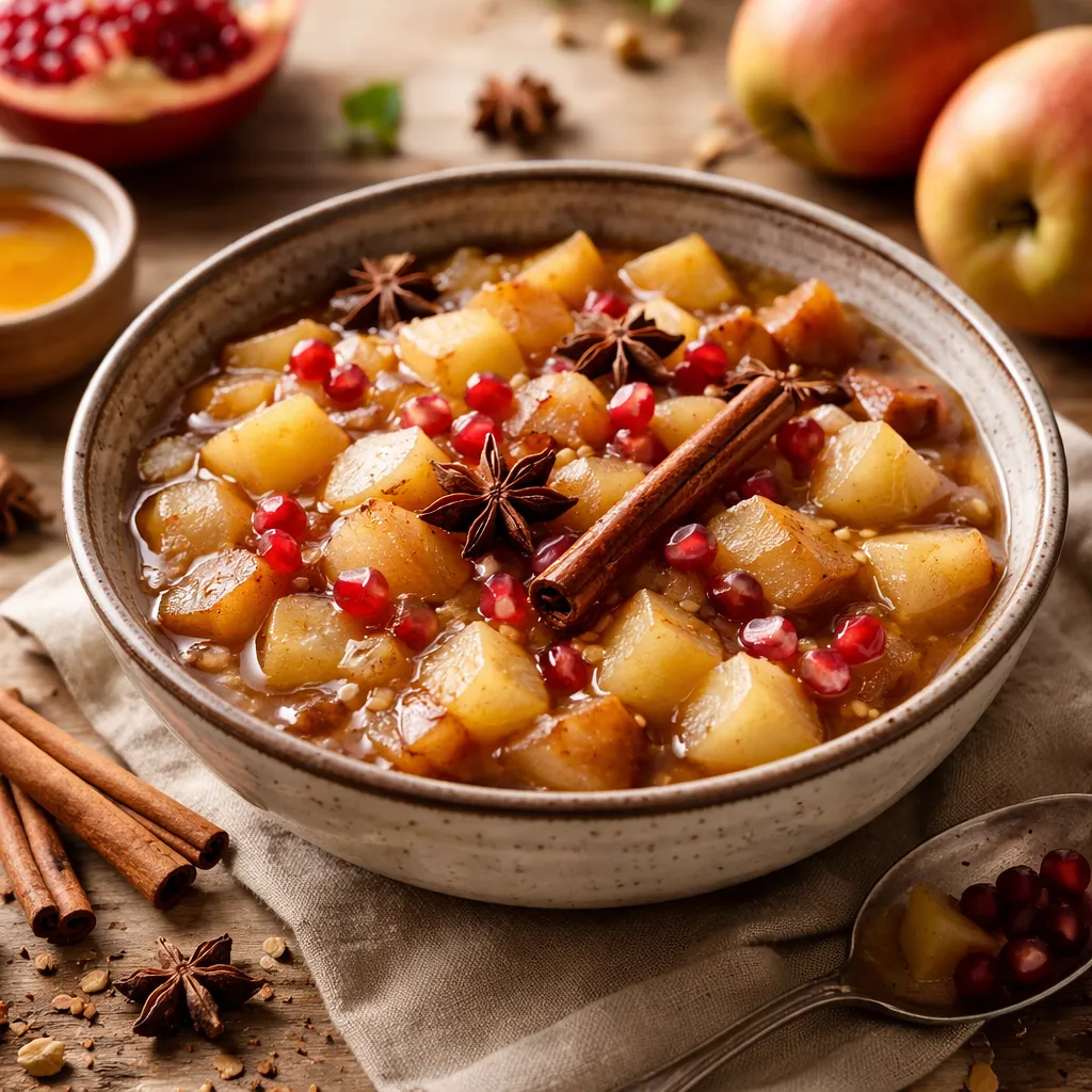 Warming pear-apple compote with spices and pomegranate (vegetarian) - photo 1