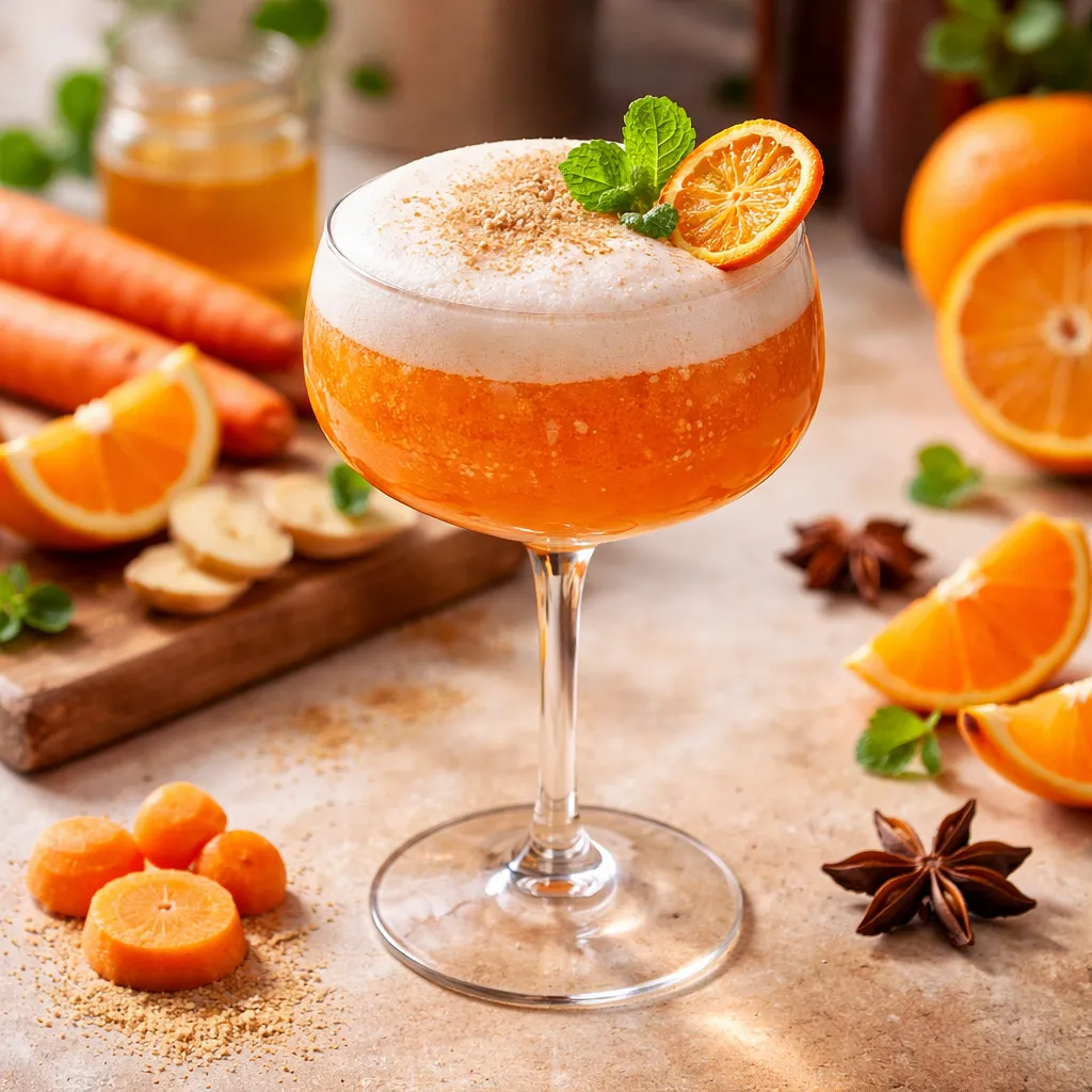 Sparkling tangerine-carrot cocktail with ginger and aquafaba foam (variant 772d4203) - photo 1