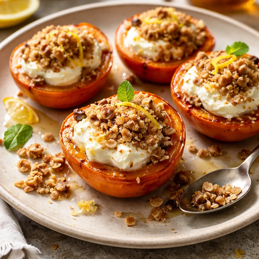 Baked persimmons with ricotta-lemon cream and almond crumble - photo 1